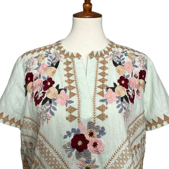 Tolani Collection Short Sleeve Embroidered Top 100% Cotton Boho Size Medium - Picture 4 of 9